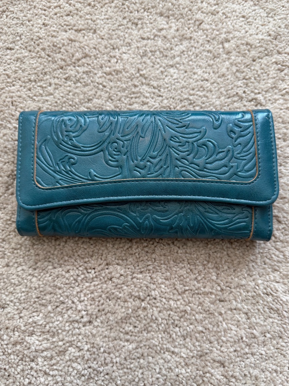 MEITRUE Women's RFID Blocking Trifold Leather Wallet Blue Teal